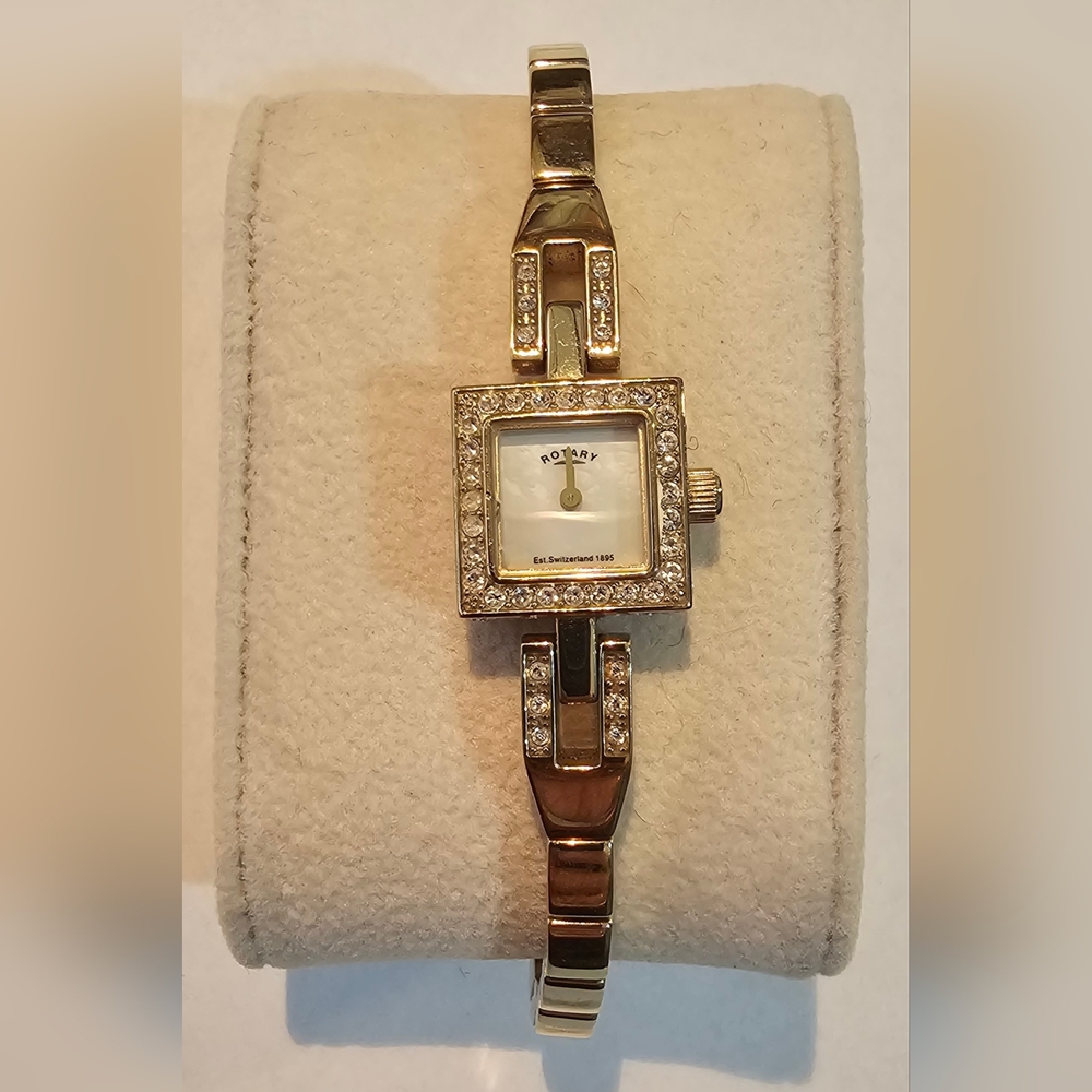 ​Rotary Switzerland Swarovski Crystal Mother of Pearl Bangle Watch